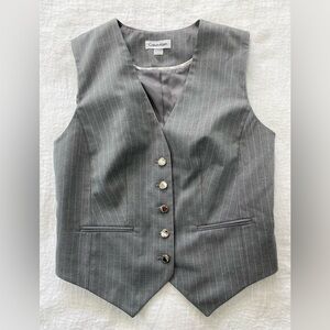 Calvin Klein Women Size 2 Gray Pinstripe Tailored Vest V-Neck Button Front